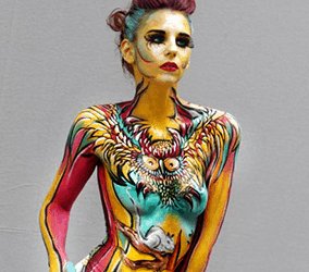 Animal inspired body paint. colourful and creative body painter for hire in London and the UK