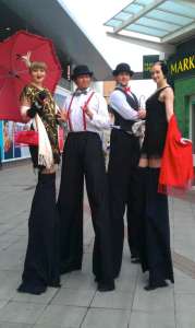 Great Gatsby on Stilts for hire. Book our walkabout act for 1920's themed events in London & the UK.