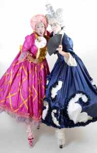 Ugly Sisters for hire. Book our stilt walkers for private functions in London & the UK.