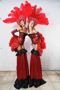Rio-themed Stilt Walkers for hire. Our Rio stilt walkers are available to hire for olympic-themed events in the UK & London.