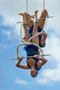 Static circus trapeze artists for hire for product launches in the UK.
