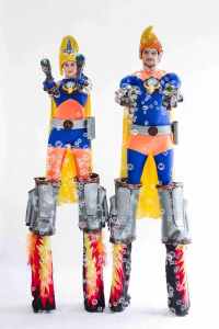 Superhero-themed stilt walkers for hire. Book our stilt walking bubble performers for kid's parties, family fun days or corporate events in London & the UK.