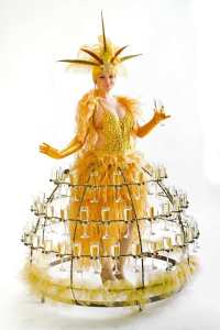 Human champagne tables for hire. Book our strolling champagne tables for corporate events in the UK & London.