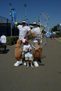 Tennis themed entertainers for hire in London and the UK. Comedy stilt walking Tennis players.