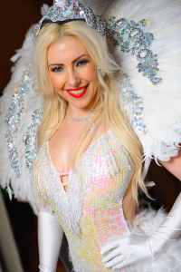 Book our White Feathered Showgirls for Christmas themed events in London & the UK.