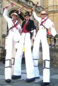 Morris Dancer Stilt Walkers for hire. Our Morris Dancer Stilt Walkers are available to book for Easter events, family fun days or British-themed events in London & the UK.