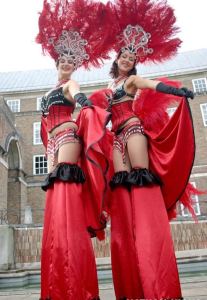 Carnival Themed Stilt Walkers for hire. Our stilt walkers are available to book events in London & the UK.