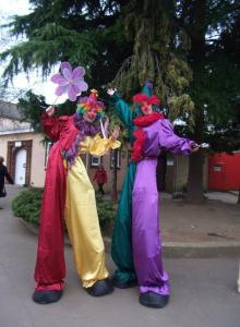 The Crazy Clowns for hire. Our Crazy Clown stilt walkers are available to book for children's events, family fun days or circus-themed events in London & the UK.
