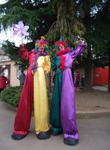 Crazy Clown stilt walkers for hire. Book our clown stilt walkers for circus-themed events in London & the UK.
