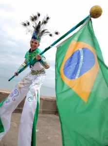 Rio-themed performers for hire. Our Olympics-themed stilt walkers are available to book for corporate events in London & the UK.