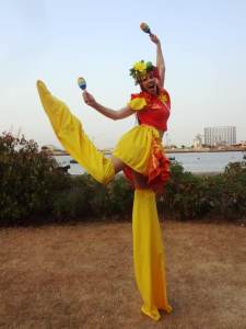 Summer & Carnival Stilt Walkers for hire. Our carnival-themed stilt walkers are available to book for carnivals in London & the UK.