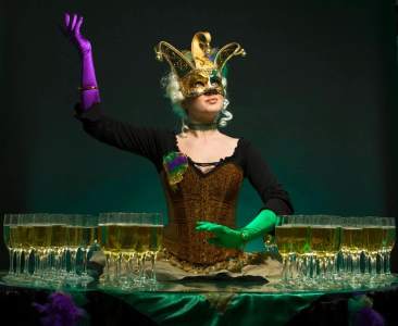 Carnival Living Table for hire. Book our masquerade-themed human table for Mardi Gras-themed events in London & the UK.