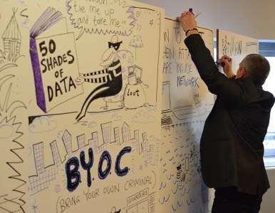 Cartoonist for hire. Our Cartoon Wall Artist is available to book for product launches, corporate events or gala dinners in London & the UK.