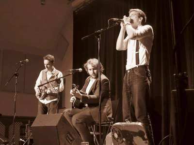 Busking jazz band for hire. The Grumblesteppers are available to book for corporate events in the UK & London.