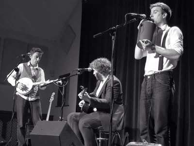 The Grumblesteppers for hire. Our busking trio is available to book for music festivals in the UK & London.
