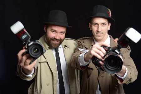 Comedy paparazzi act for hire. Book our walkabout Fake Paparazzi Photographers for movie-themed events in the UK & Leeds.