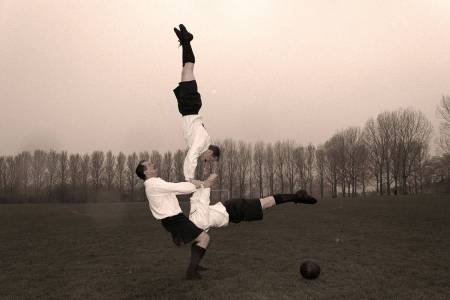 Football-themed acrobats for hire. Book the Football Gents for corporate events in the UK & London.