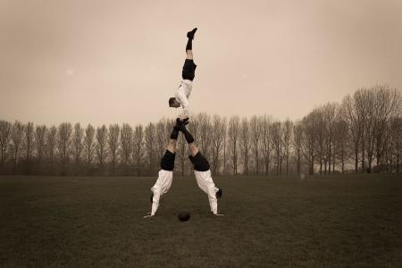 Acro Chaps for hire. Book our football-themed acrobats for sports-themed events in London & the UK.