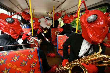 Brass band for hire. The Humants Band is available to book for family fun days in London & the UK.