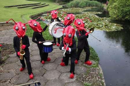 Marching band for hire. The Humants are available to book for Halloween-themed events in the UK & London.
