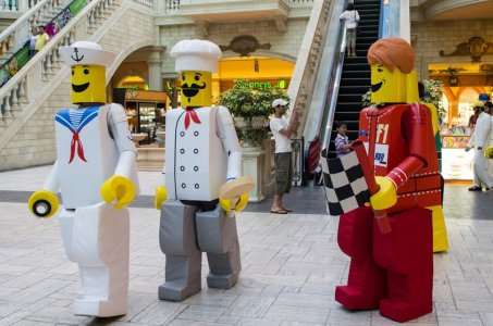 Brick Men for hire. Our children's performers are available to book for shopping centre events in London and across the UK.