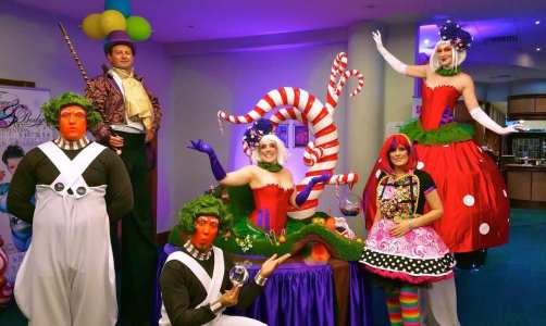 Willy Wonka Living Table for hire. Book our Willy Wonka human table for children's events in London & the UK.