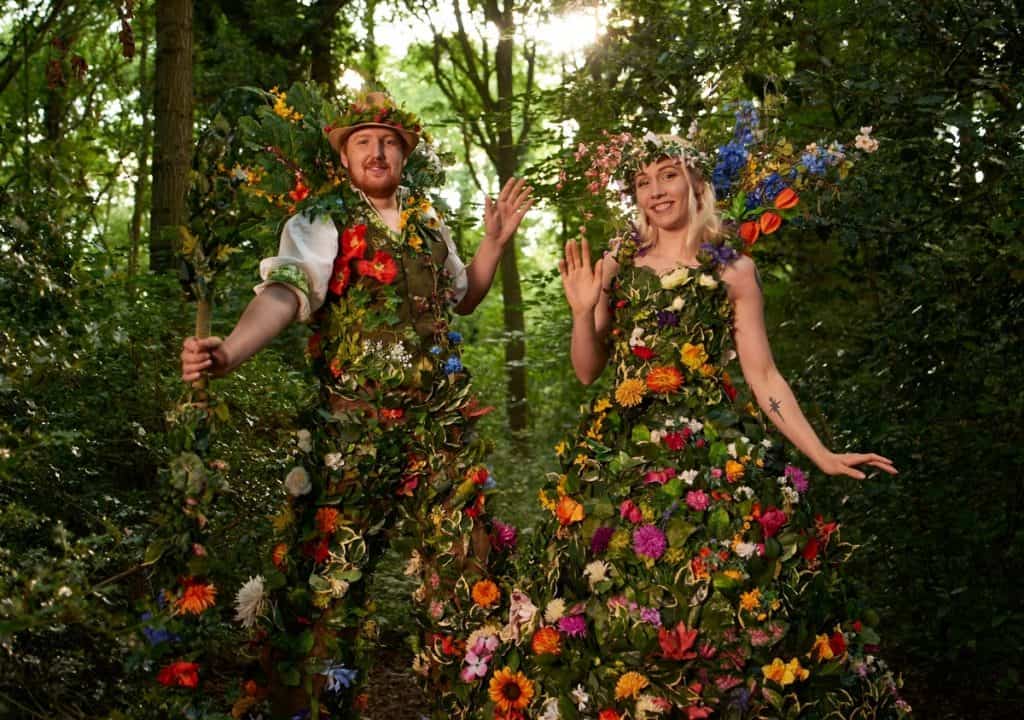 The Blossoms for hire. Our floral stilt walkers are available to book for corporate events, family fun days or private events in London & the UK.