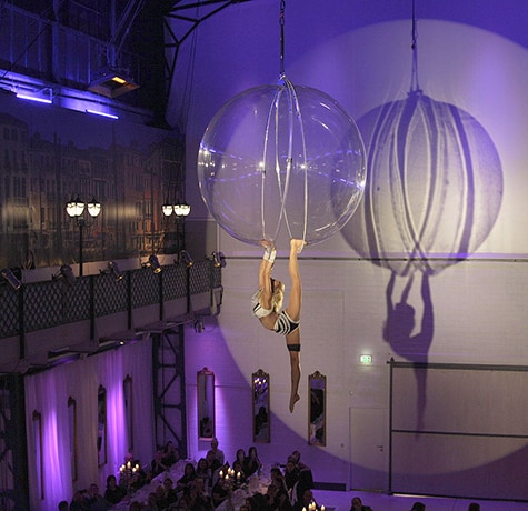 Aerial Bubble Act for hire. Our aerial acrobat show is available to book for brand activations, corporate events or gala dinners in London & the UK.