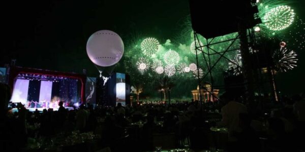Balloon-Aerialist-In-Firework-Display