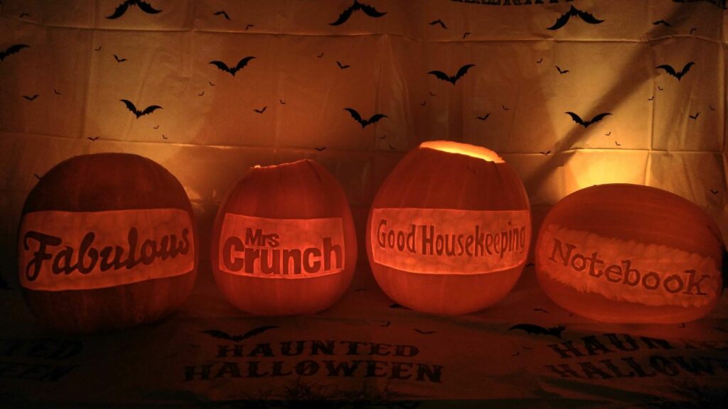 Corporate branded pre-carved pumpkins create by our professional pumpkin carver.