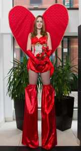 Book our love stilt walkers for your event. Our love stilt walkers are available for hire in London and around the UK.