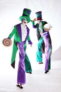 Circus themed stilt walkers an entertainers for hire in London and the UK.