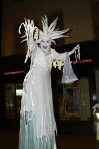 Snow queen stilt walker for hire in London and the UK