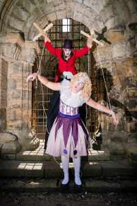 Creepy Ringmaster & Puppet for hire. Our Ringmaster Stilt Walker & Puppet on strings are available to book for Halloween-themed events in London & the UK.