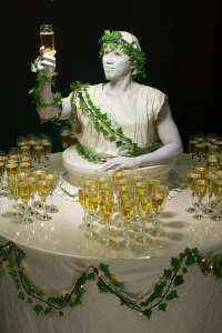 Grecian Human Champagne Tables for hire. Book our Grecian living tables for corporate events, gala dinners or museum events in London & the UK.