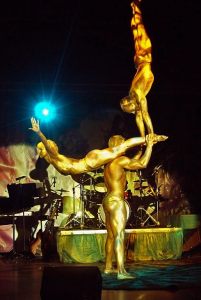 Golden Acrobalance Show for hire. Our acrobats are available to hire for corporate events in the UK & London.