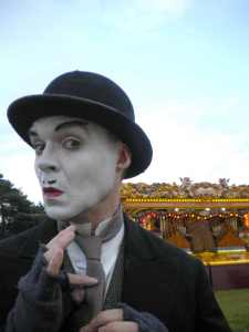 Victorian Clown Mime artist for hire London and the UK.