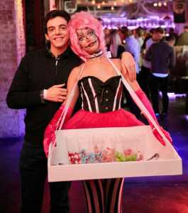 Walkabout Candy Girl for hire. Book our Sinister Circus Candy Girl for corporate events in the UK & London.