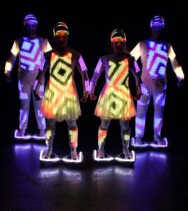 High-tech hover board dance show for hire. Book our LED Pixel dancers in the UK & Germany.
