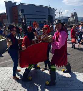 Comedy walkabout act for hire. Book The Adventurous Pirates street theatre act for pirate-themed events in Cumbria & the UK.