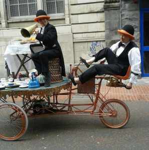 Touring walk about act and show for hire, Bistro themed.