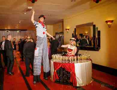 The Circus Champagne Table for hire. Book our circus-themed human drinks table for private events in the UK & London.