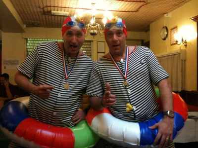 The Calamitous Swimmers for hire. Book our comedy swimming duo for corporate events in London & the UK.