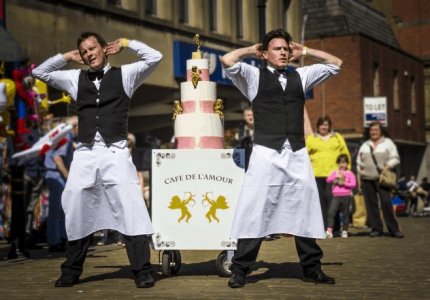 Comedy waiters walkabout act for hire for London bases Christmas themed events.