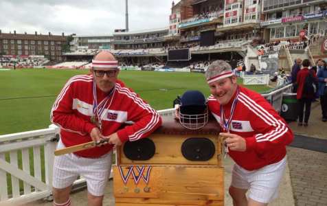 Musical street theatre for hire. Book our comedy sports-themed duo for picnic events in the UK & London.