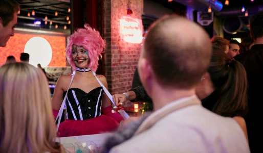 Human candy walkabout for hire. Our Sinister Circus Candy Girl is available to book for Halloween parties in London & the UK.