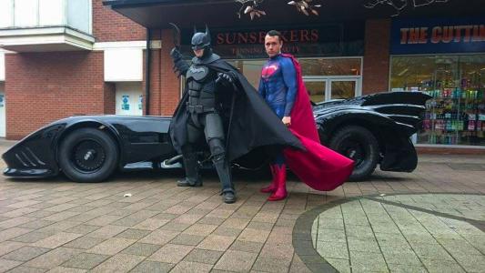 Batman vs Superman lookalike for hire. Our Super hero lookalikes are available worldwide.