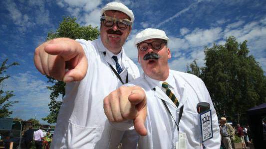 Cricket-themed street theatre act for hire. Book The Comical Umpires for shopping centre events in the UK & Cumbria.