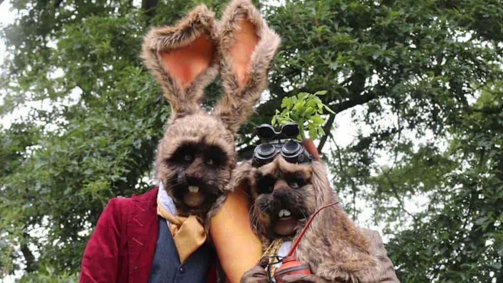 Bouncealot Bunny stilt walker duo available to hire for Easter Events in the UK.
