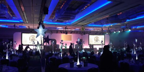 Shooting start themed table centrepieces for gala dinners.